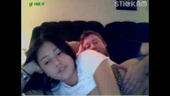chubby asian teen gives a webcam show with her boyfriend